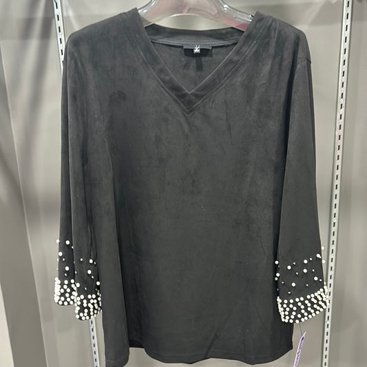 MICROSUEDE VNECK PEARL CLUSTER TOP