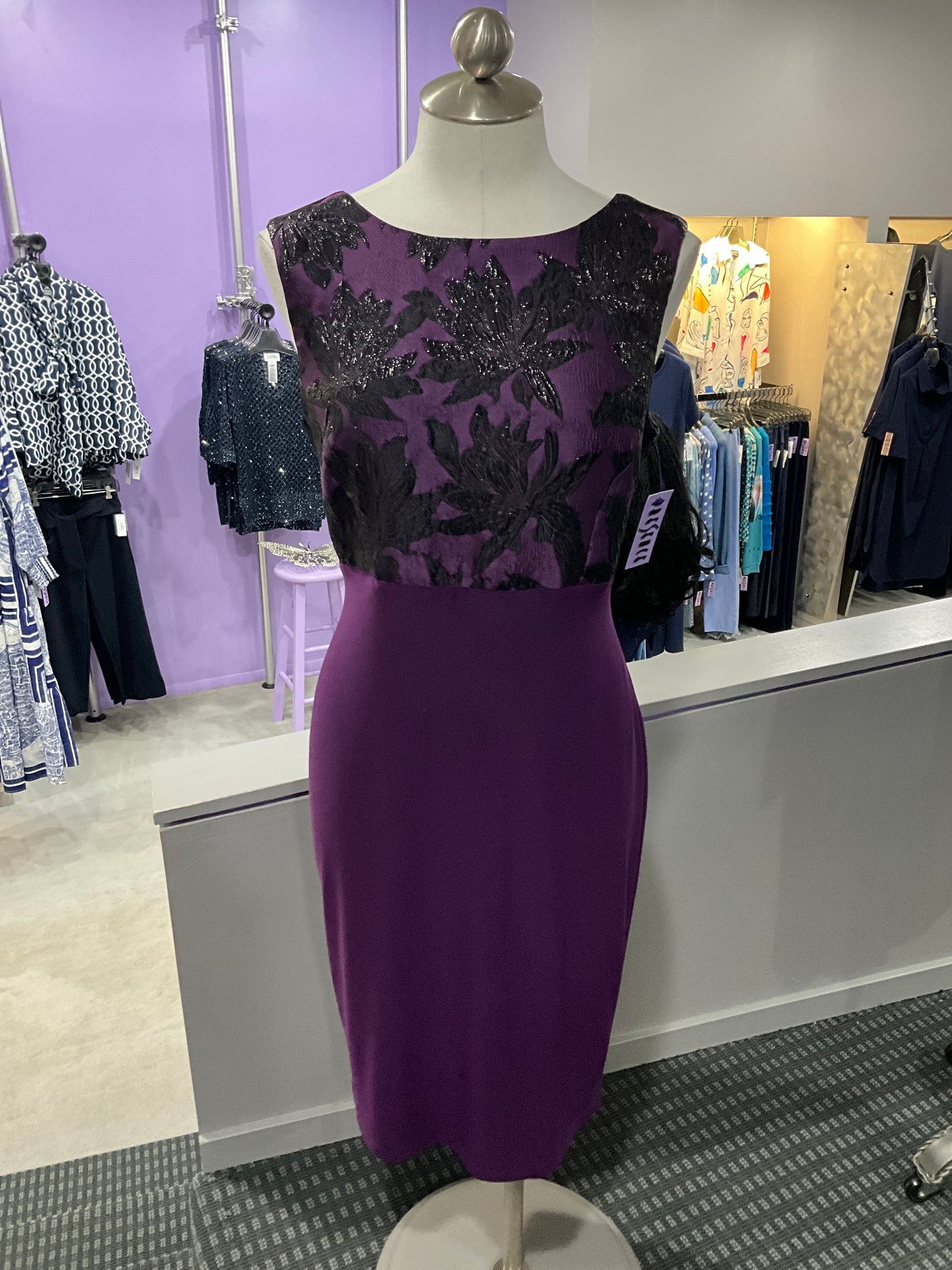 VIOLET NIGHT BROCADE AND KNIT DRESS