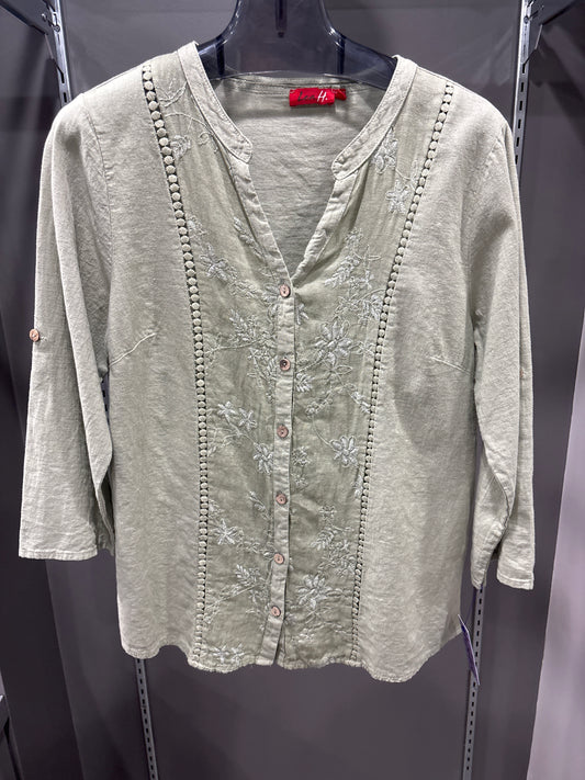 GREEN LINEN TOP