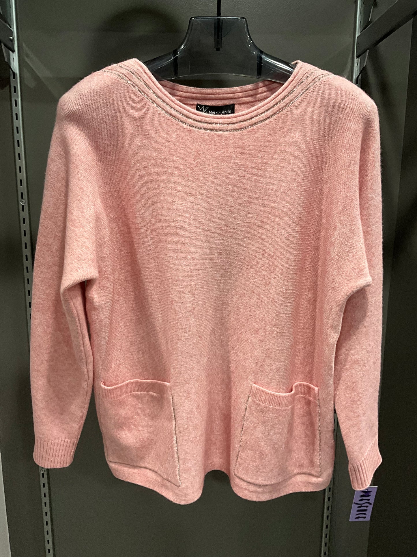 METALLIC TRIM PEACH SWEATER