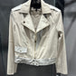 BEIGE AND METALLIC MOTO JACKET