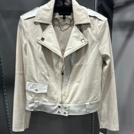 BEIGE AND METALLIC MOTO JACKET