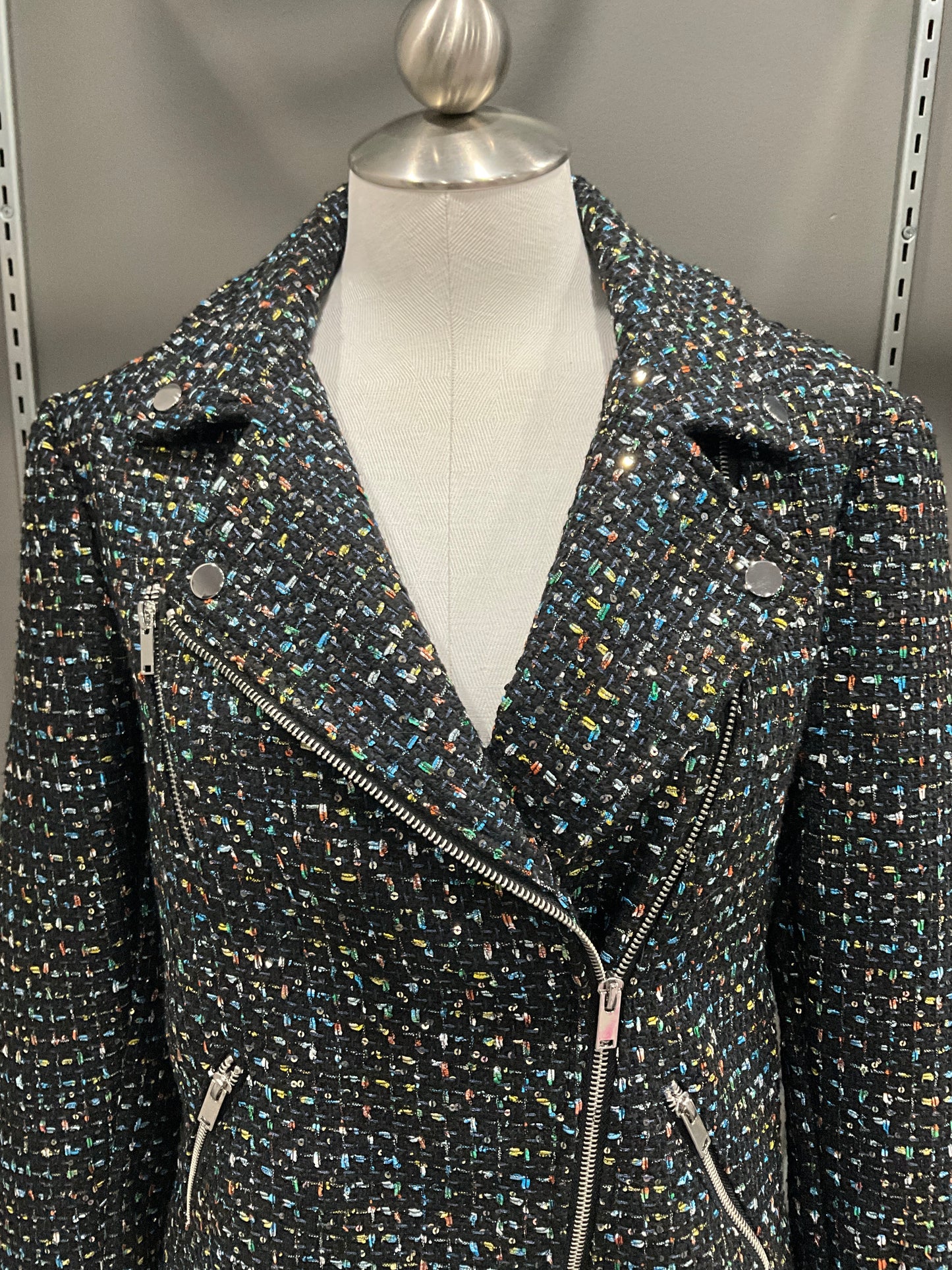 TWEED AND METALLIC MOTO JACKET