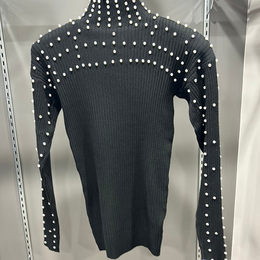 PEARL AND BEADED SLEEVE SWEATER