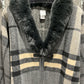 CHARCOAL PLAID FAUX FUR JACKET