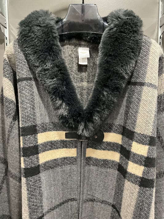 CHARCOAL PLAID FAUX FUR JACKET