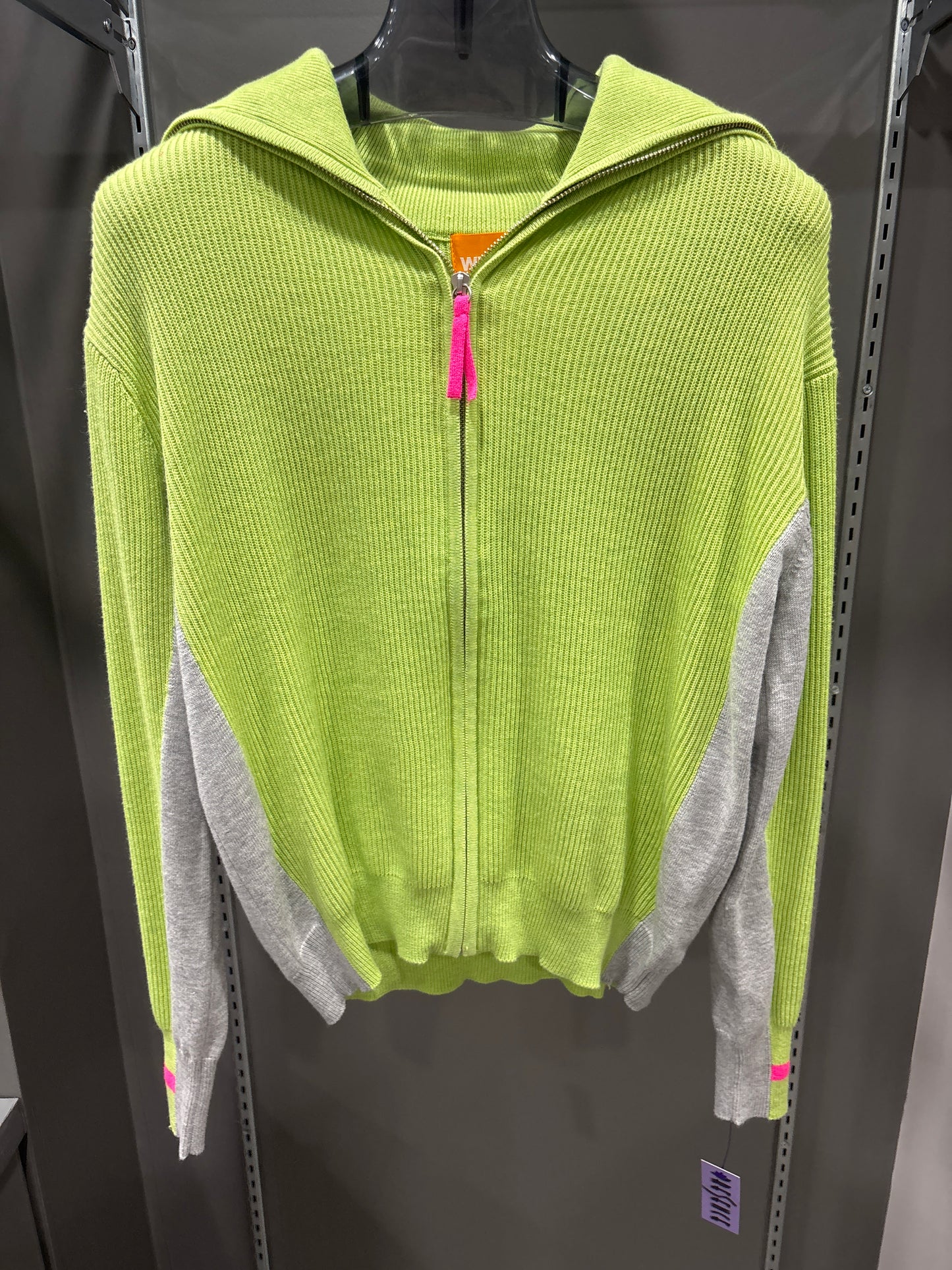 LIME GREEN ZIP UP SWEATER