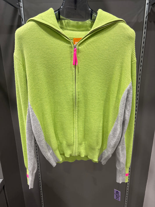 LIME GREEN ZIP UP SWEATER