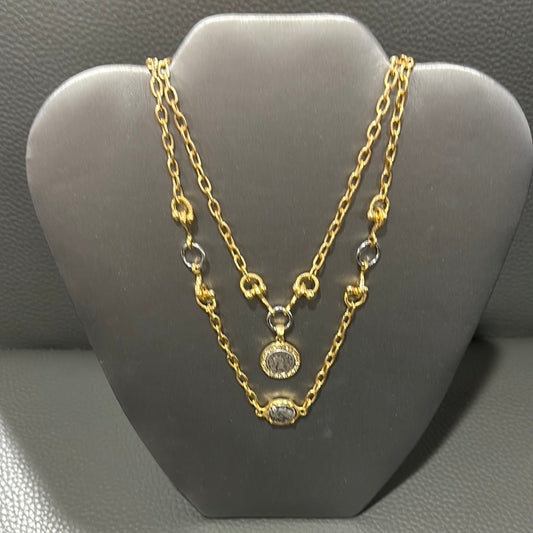 DOUBLE LAYERED CRYSTAL GOLD NECKLACE