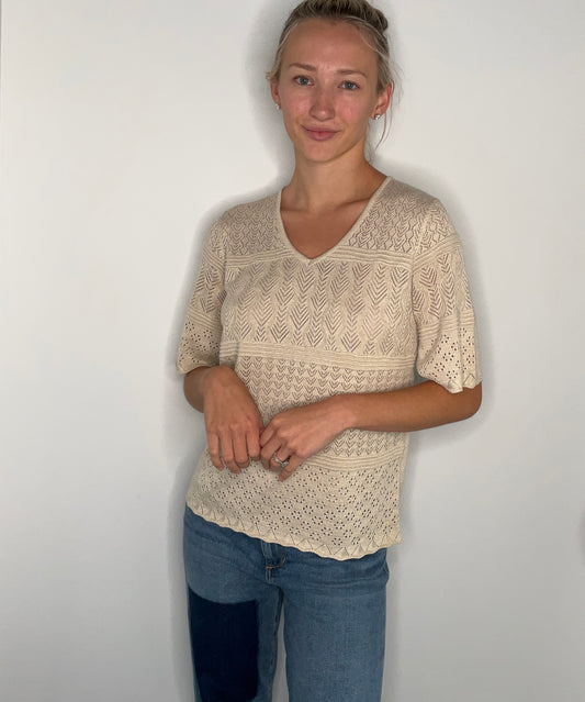 METALLIC SHIMMER CROCHET SWEATER