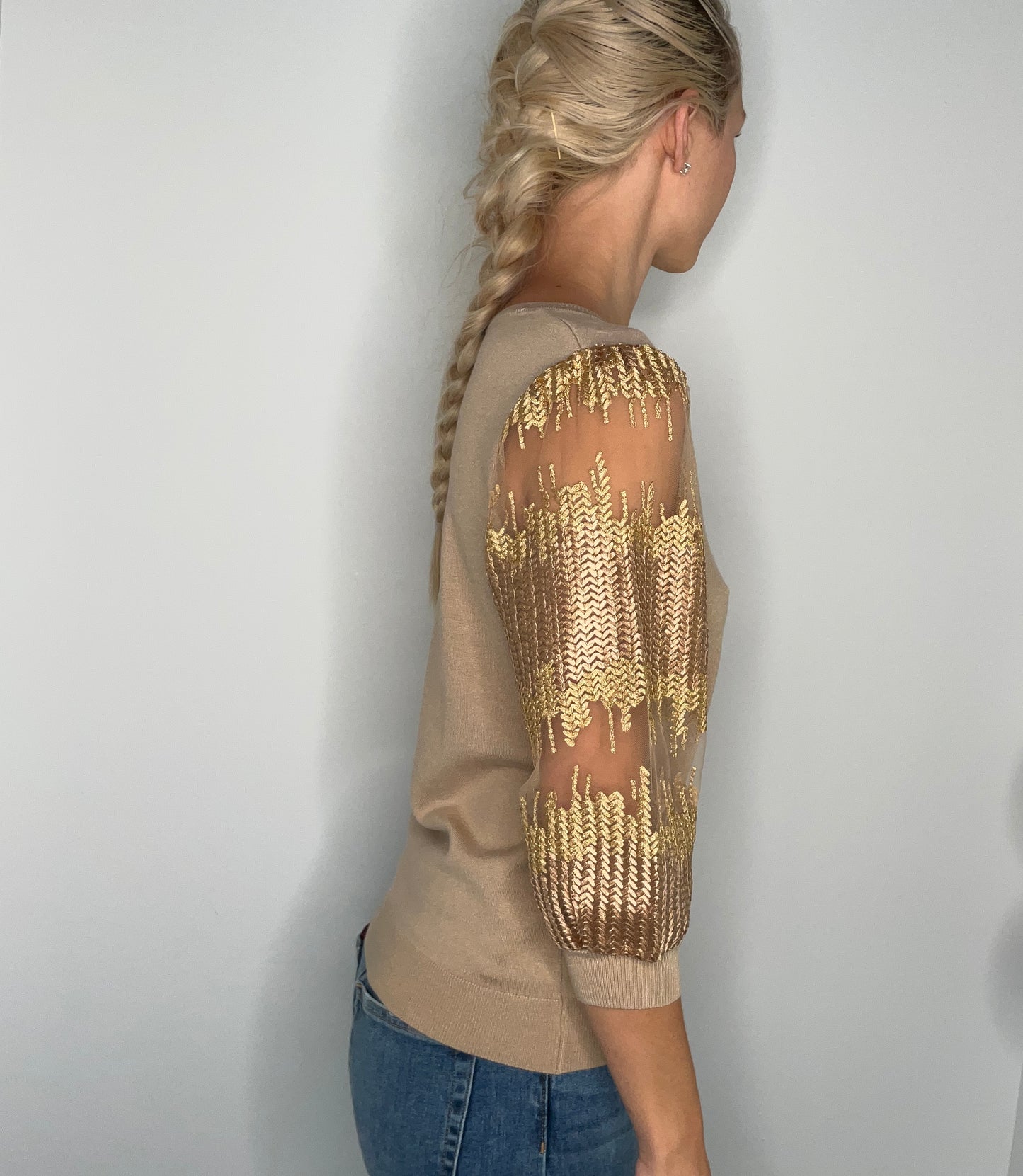 COZY METALLIC SLEEVE SWEATER