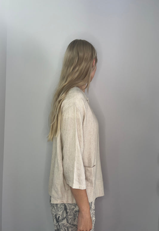 LINEN HEATHERED ASSYM BUTTONED TOP