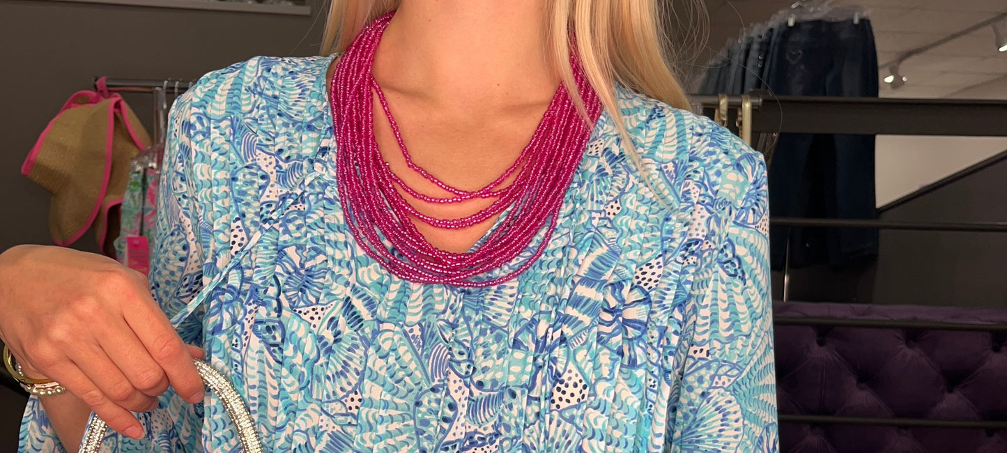 HOT PINK BEADED NECKLACE