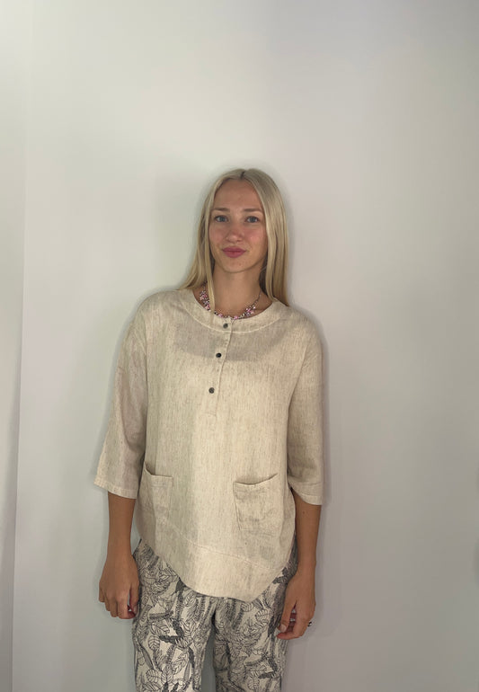 LINEN HEATHERED ASSYM BUTTONED TOP