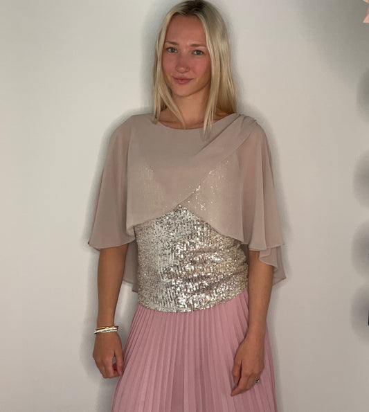 CHIFFON AND SEQUIN OVERLAY TOP