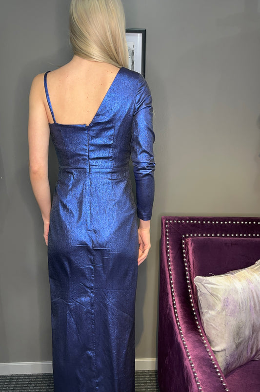 BLUE METALLIC BEADED GOWN