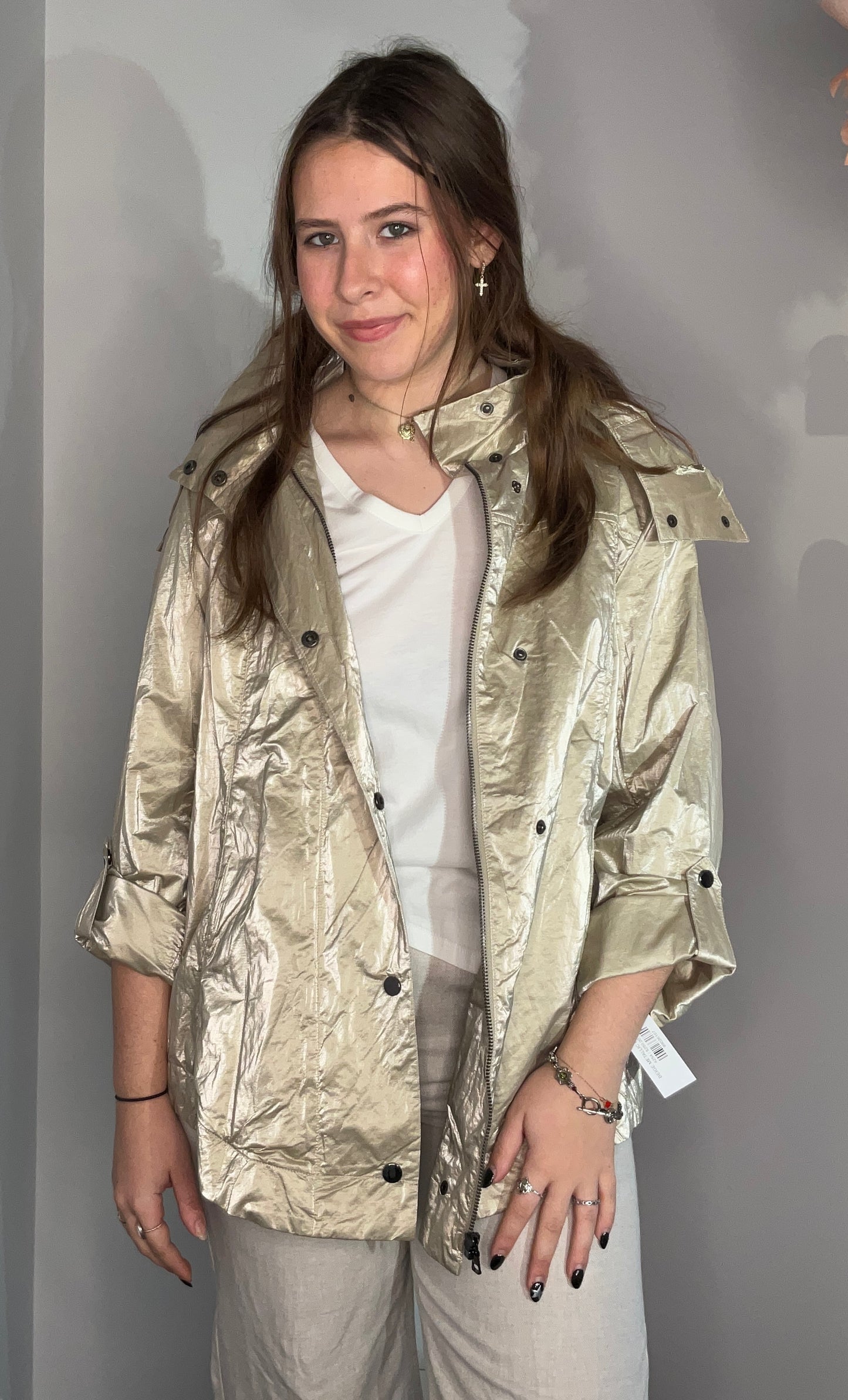 BEIGE METALLIC RAINCOAT