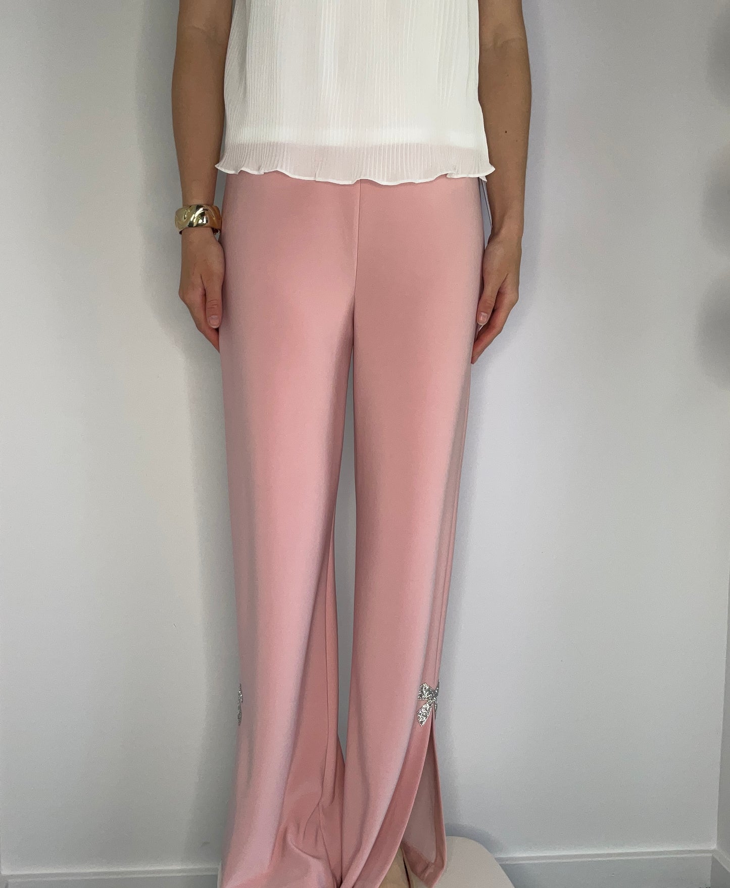 PRIMROSE PINK KNIT BOW CRYSTAL PANT