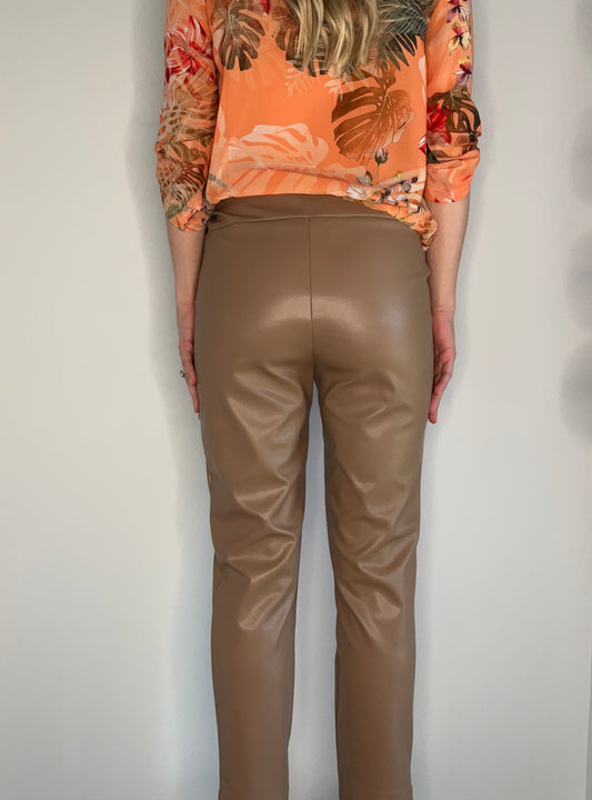 CAMEL LEATHERETTE PULL ON PANT