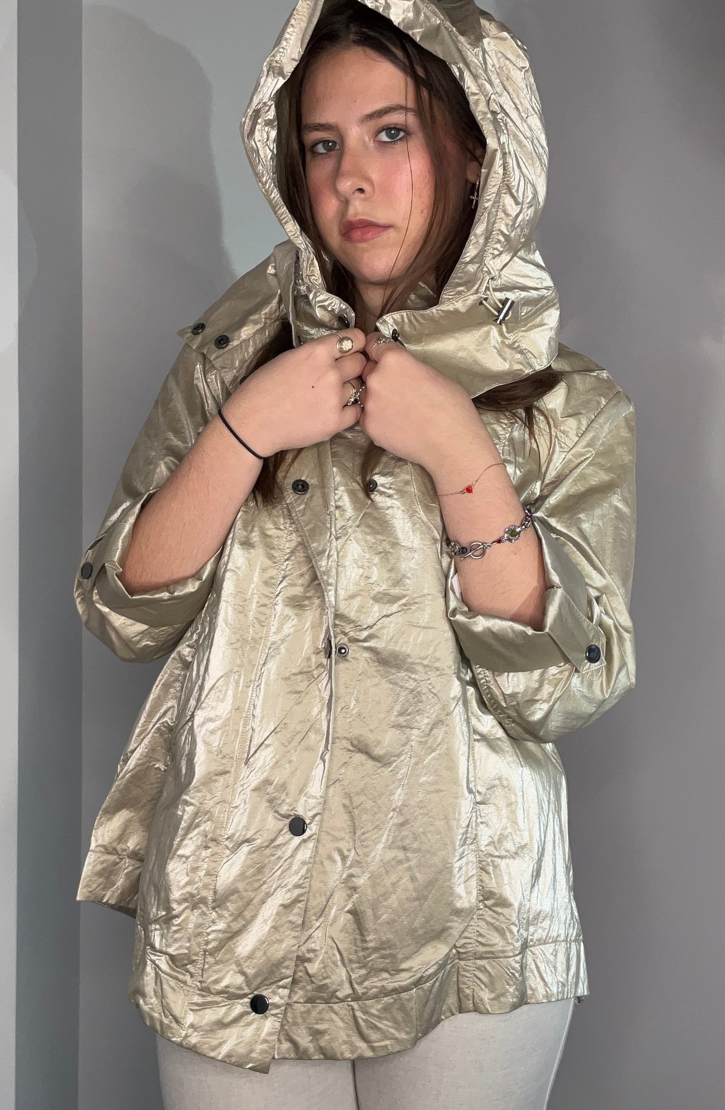 BEIGE METALLIC RAINCOAT