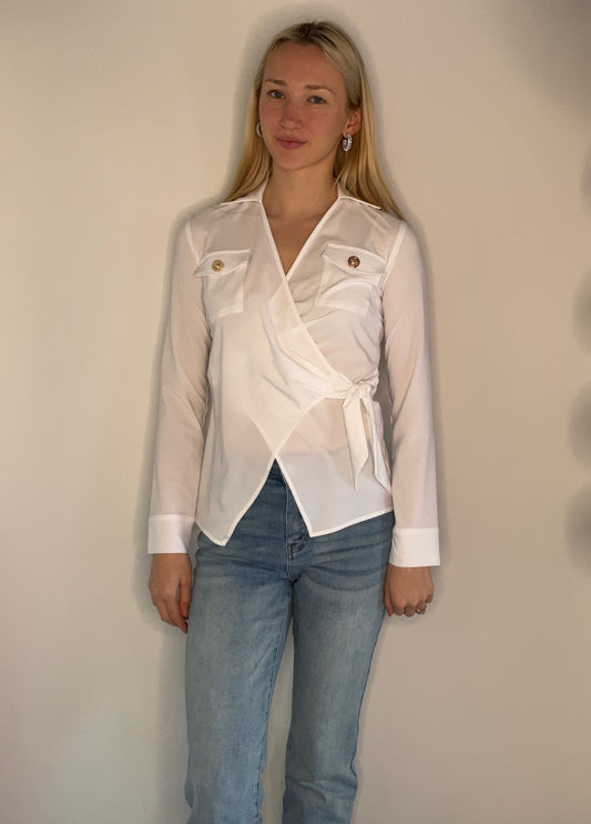 GOLD BUTTON WRAP BLOUSE