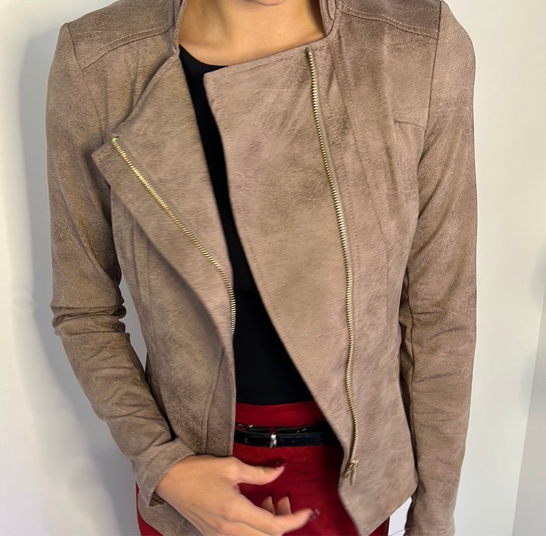 FAUX SUEDE ZIPPER JACKET