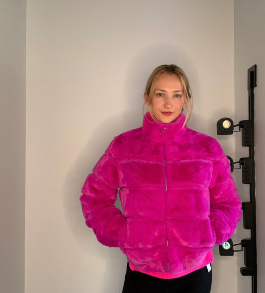 HOT PINK PLUSH FAUX FUR COAT