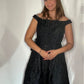 BLACK AND NAVY BROCADE DRESS