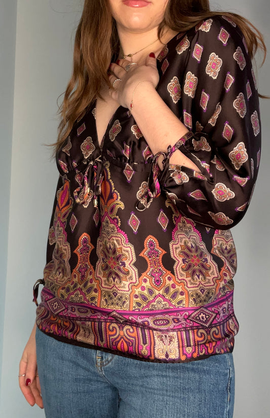 BROWN PAISLEY SILK TOP