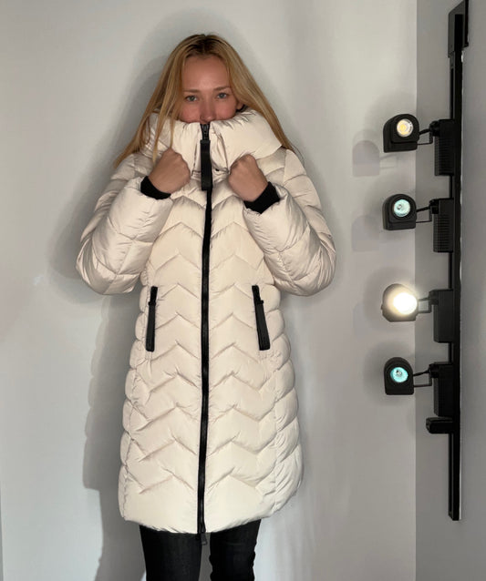 CREAM LONG THICK QUILTED PUFFER COAT