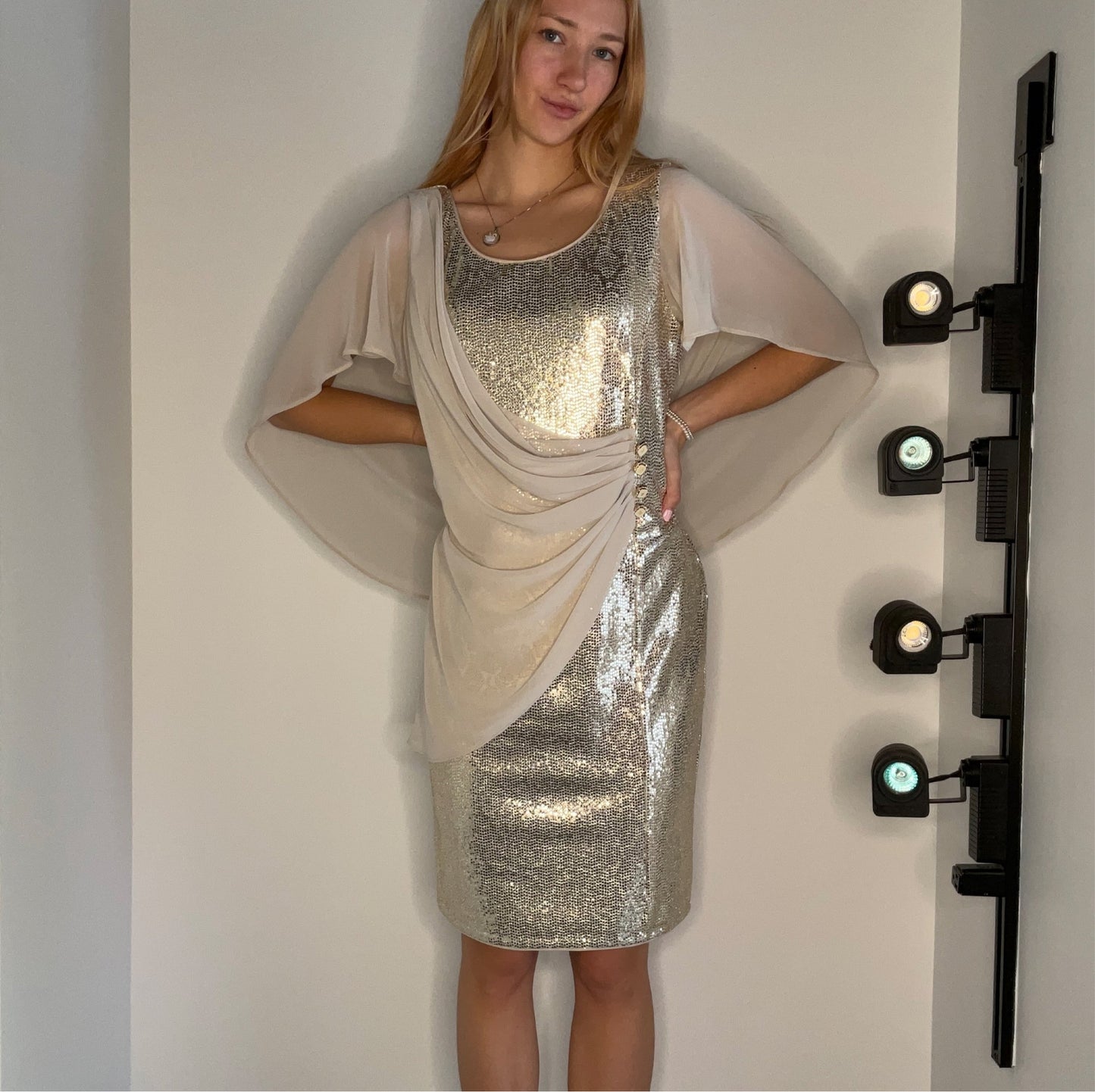 CHAMPAGNE CRYSTAL WOVEN DRESS