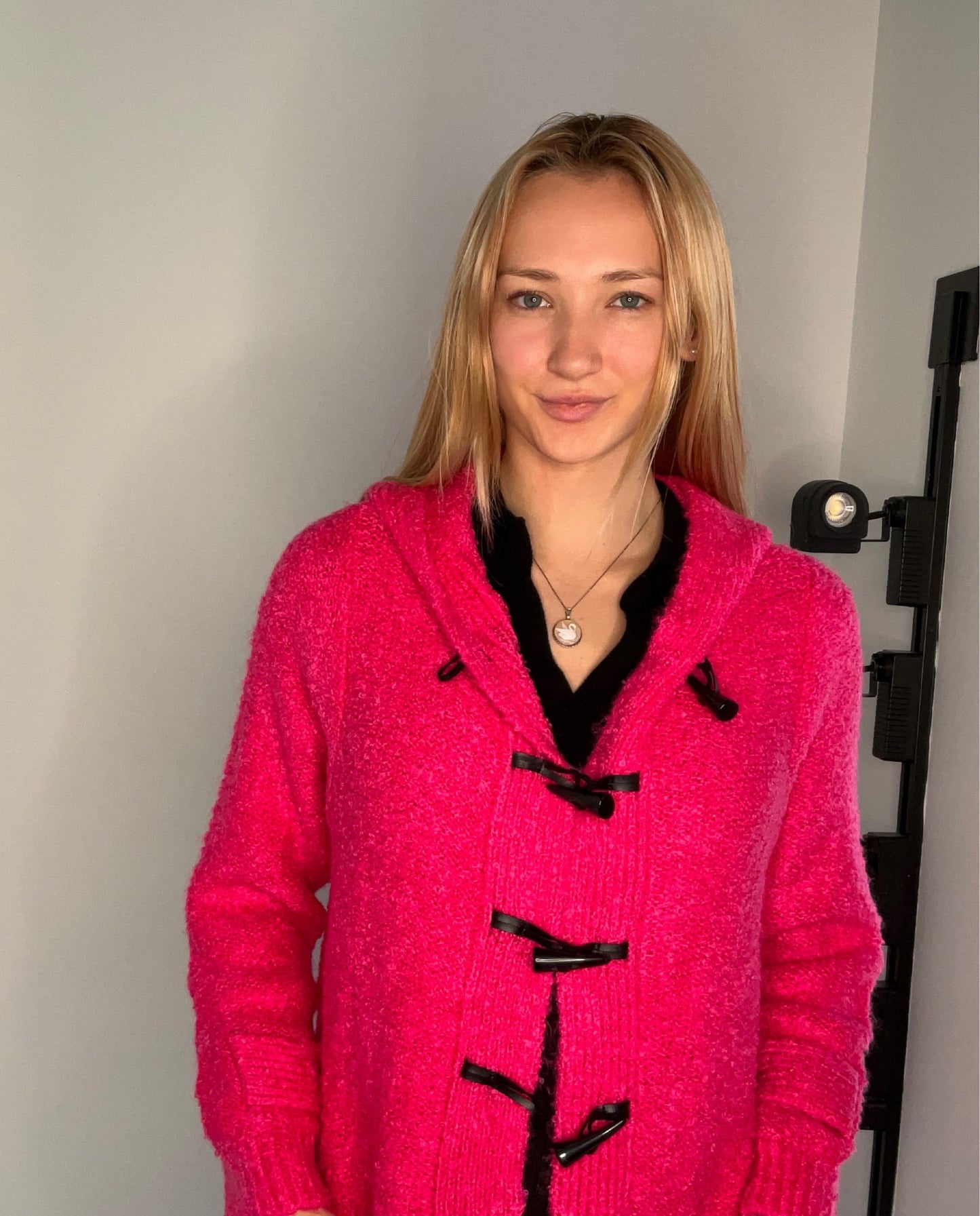 HOT PINK TOGGLE SWEATER COAT