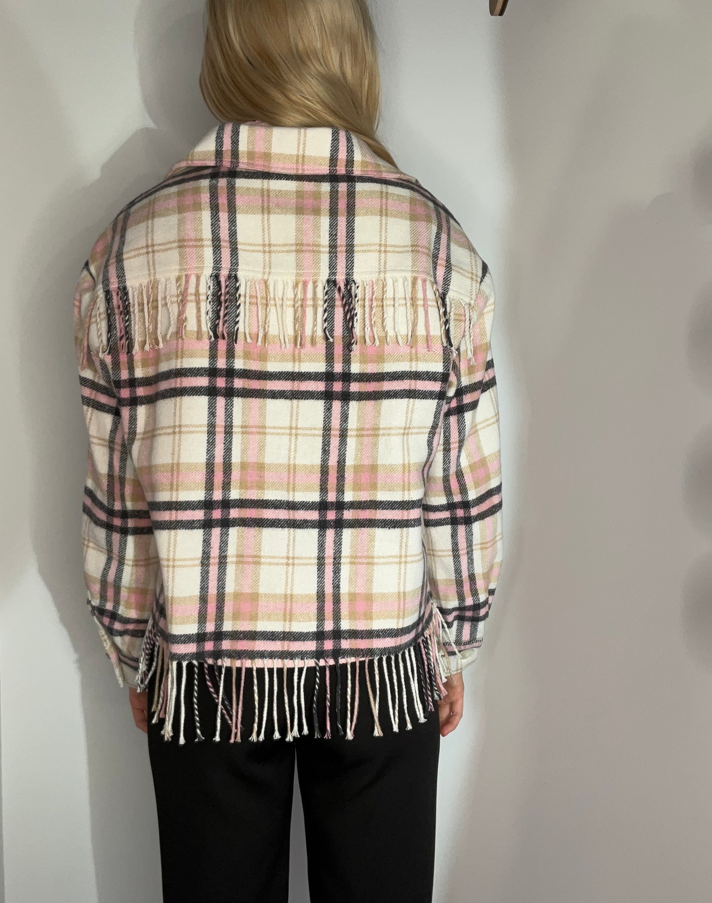 PLAID FRINGE COZY JACKET