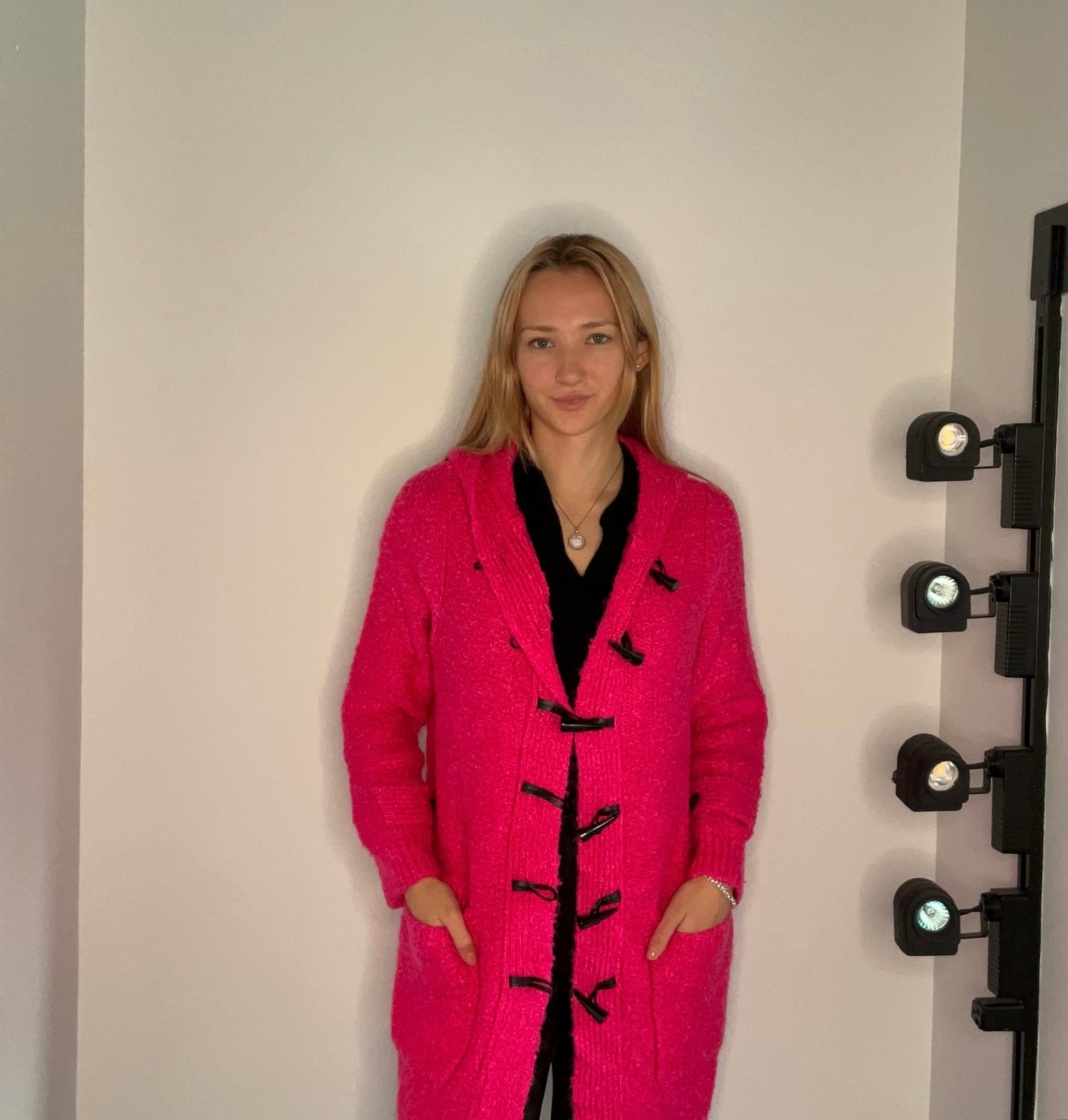 HOT PINK TOGGLE SWEATER COAT