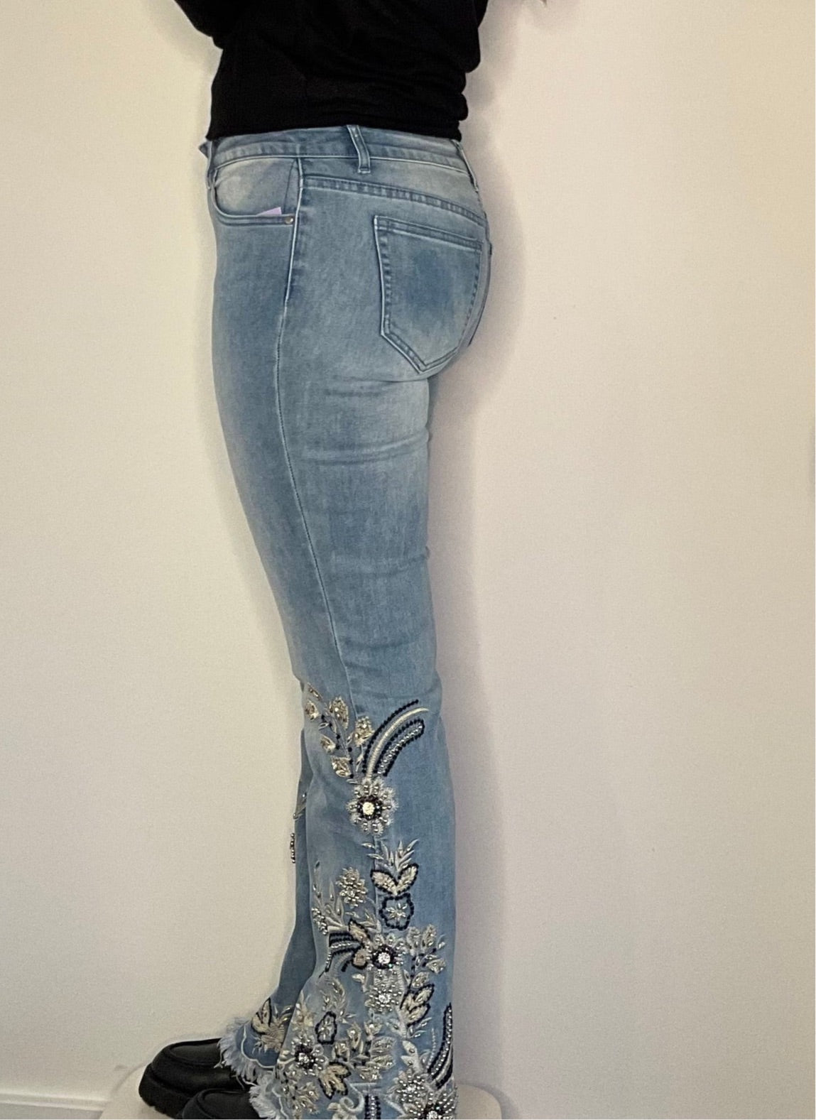 FLORAL CRYSTAL FLARE JEAN