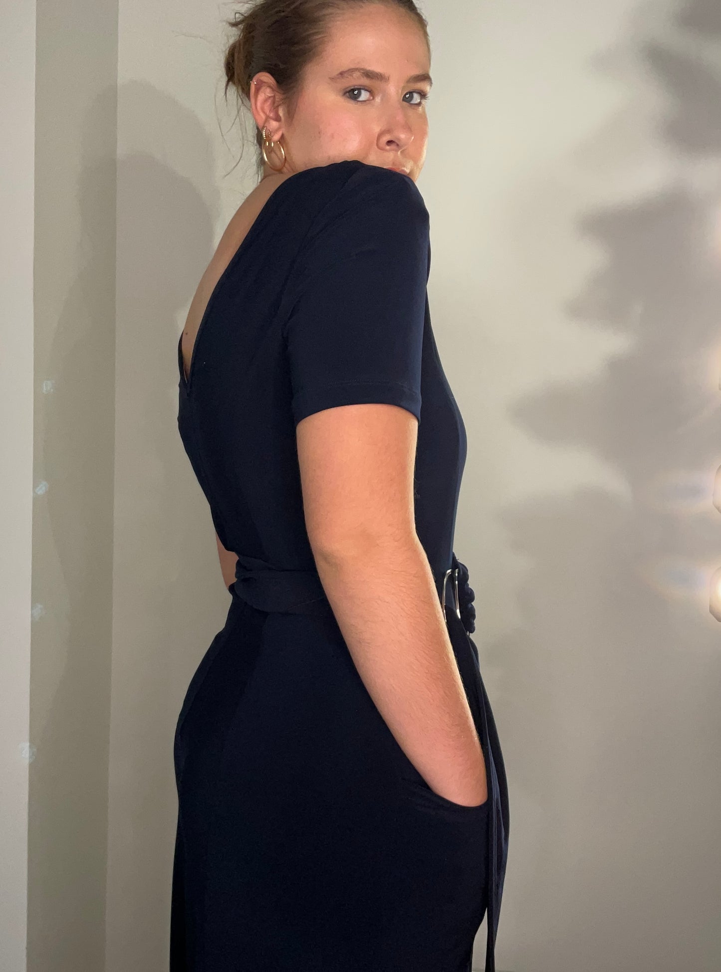 CIRCLE BELT NAVY JUMPSUIT