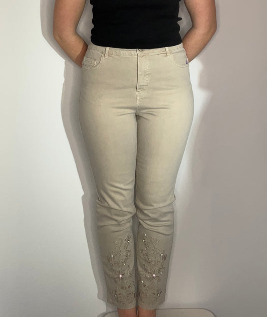 CRYSTAL BEIGE EYELET JEAN