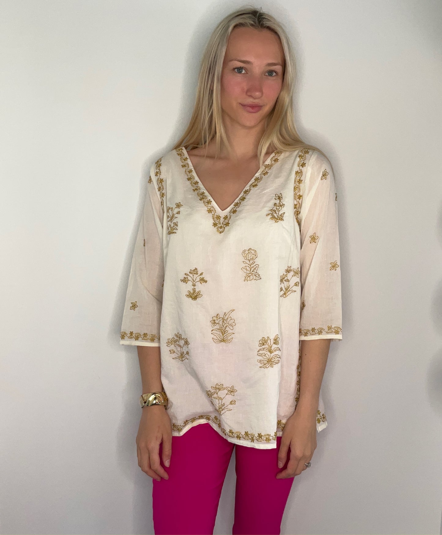 METALLIC GOLD EMBROIDERED TUNIC TOP