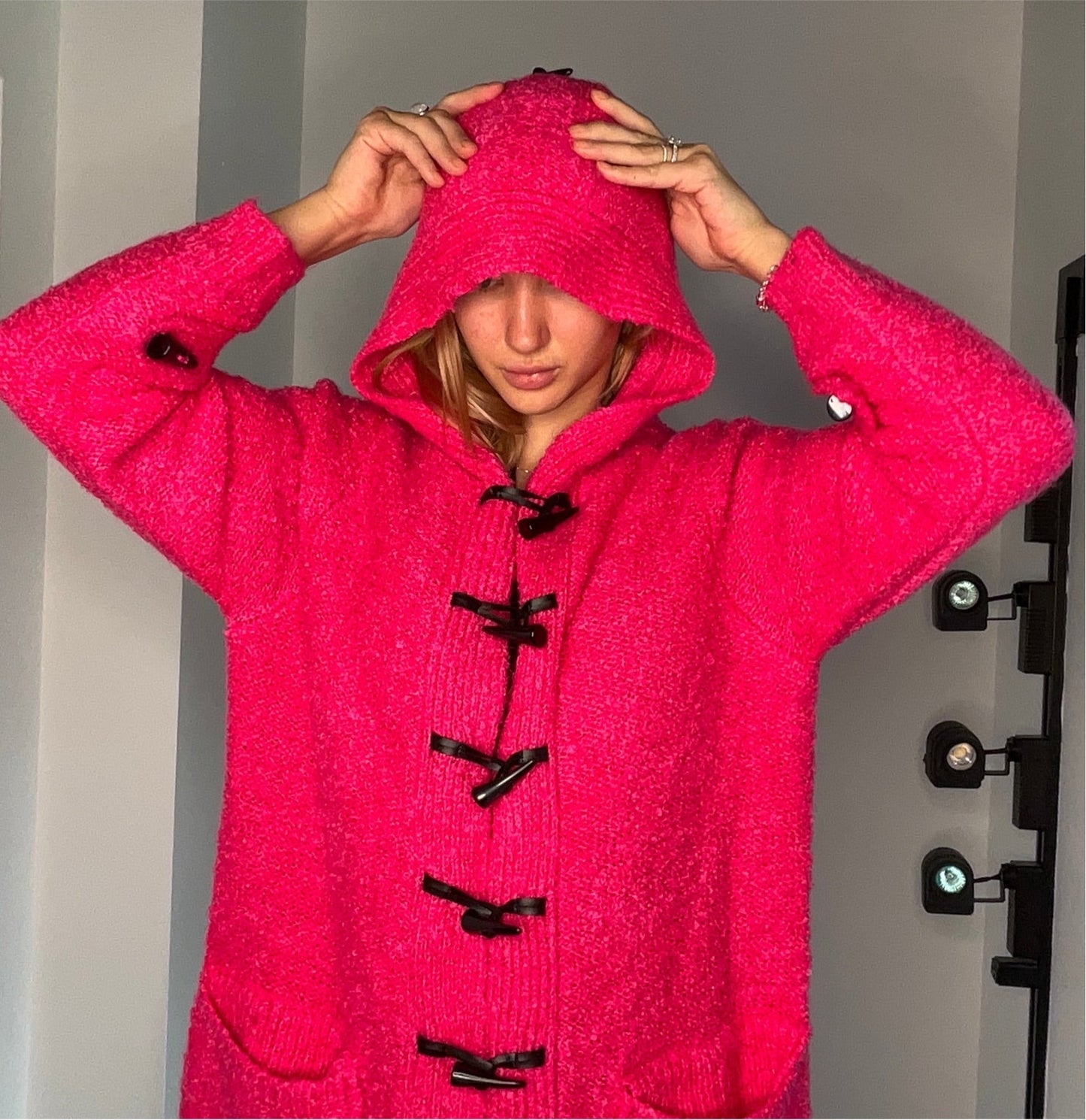 HOT PINK TOGGLE SWEATER COAT