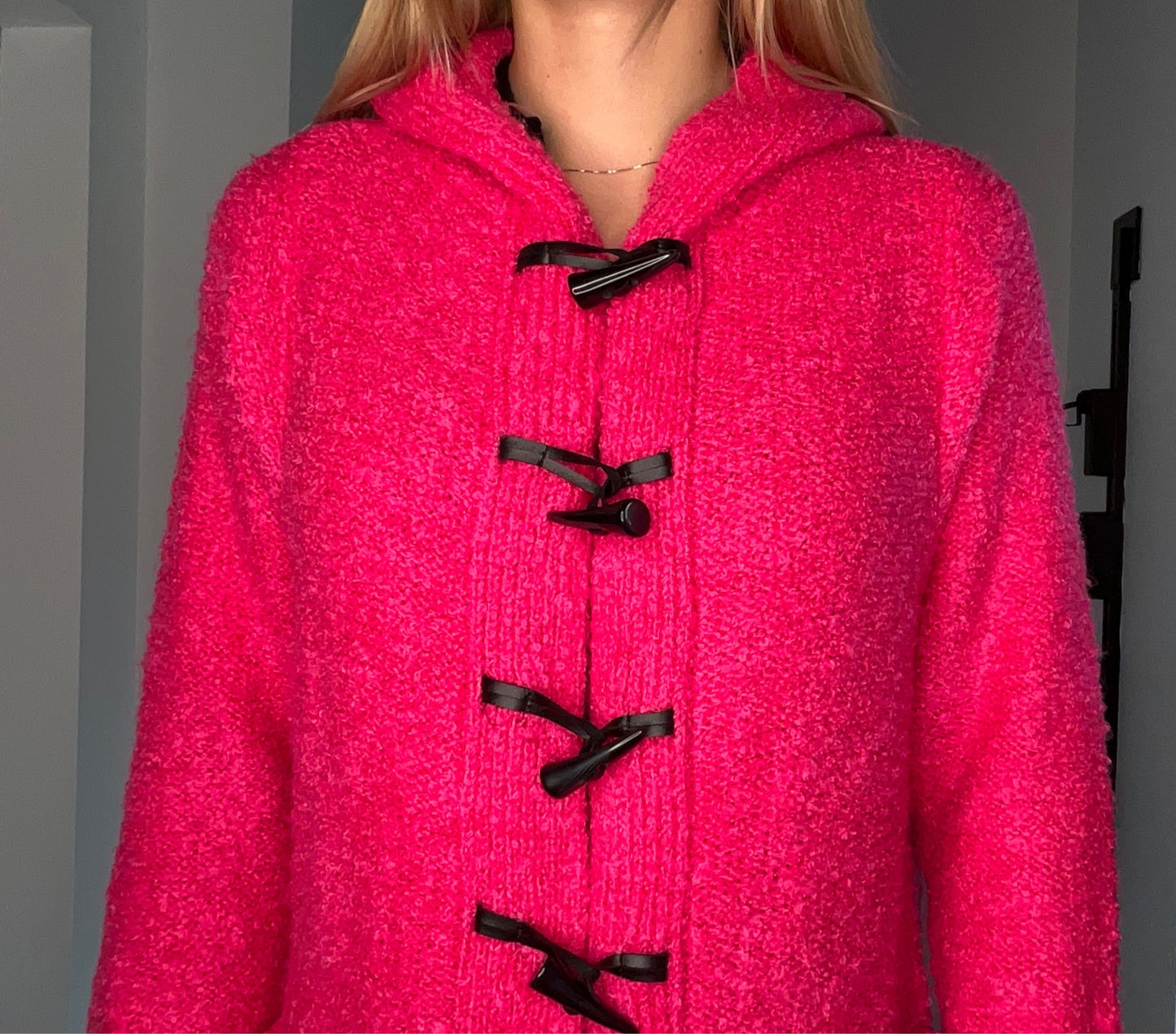 HOT PINK TOGGLE SWEATER COAT