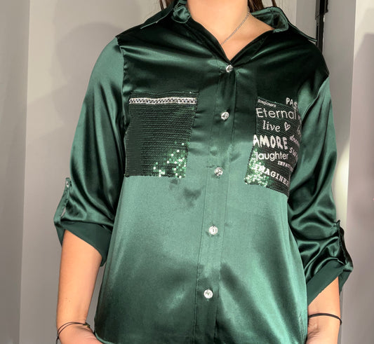 EMERALD GREEN SPARKLE BLOUSE