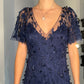 BEADED AND APPLIQUE NAVY DRESS