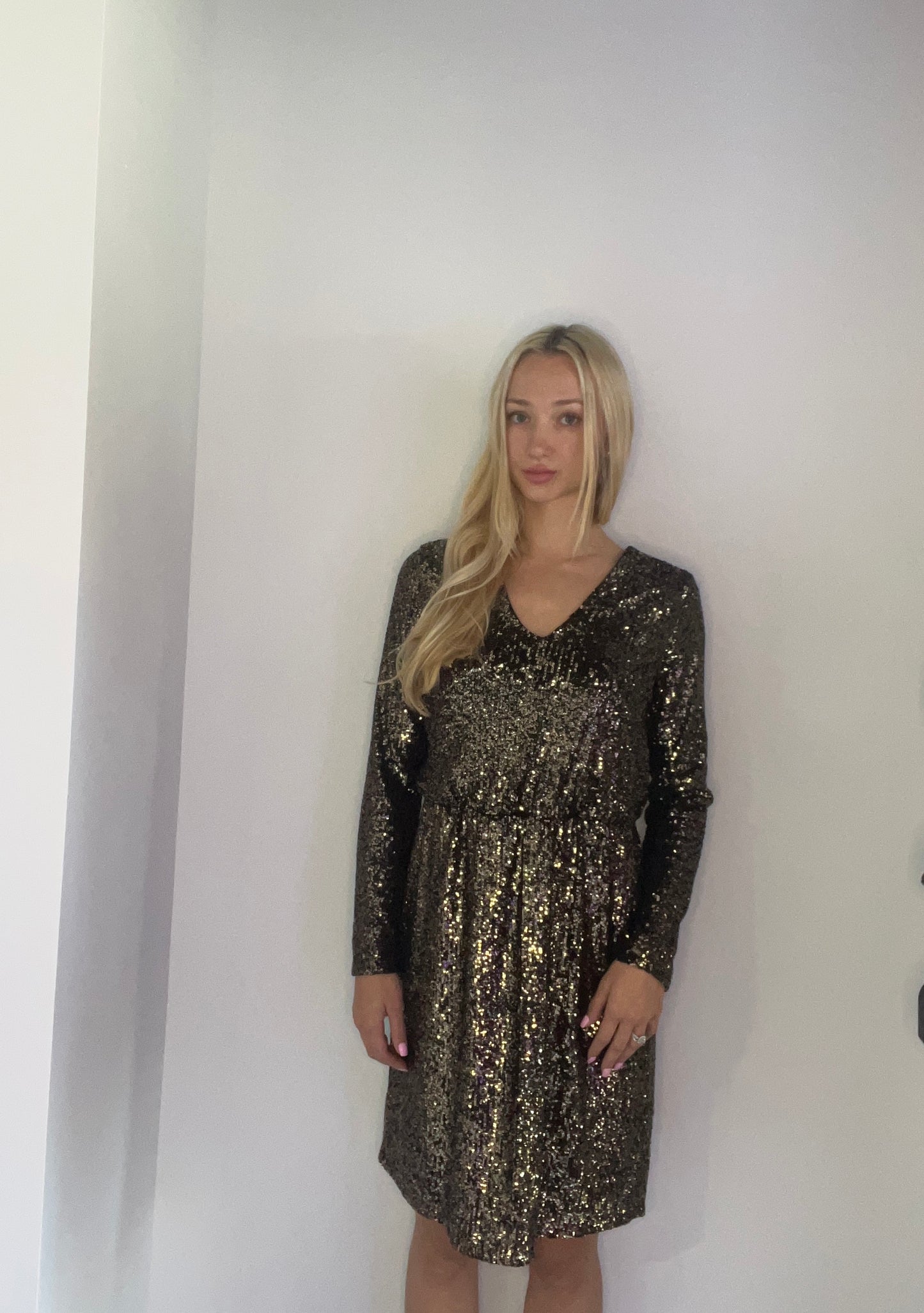 V NECK ALL SEQUIN DRESS