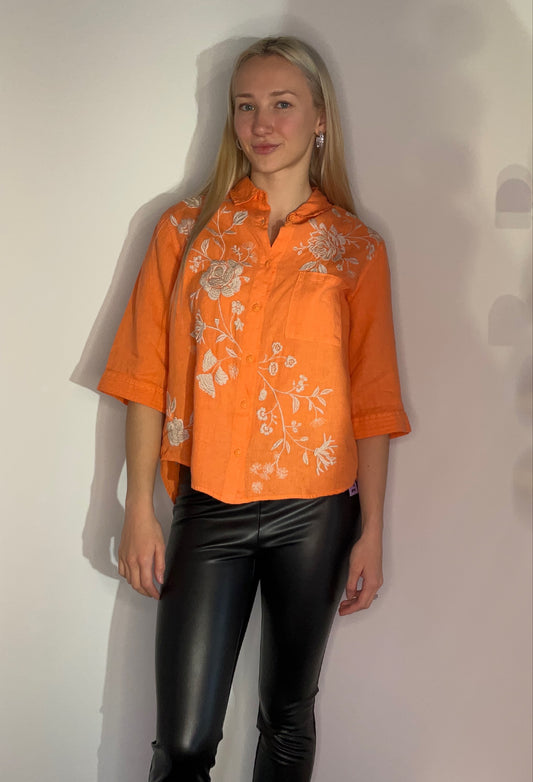 ORANGE CREAMSICKLE LINEN TOP