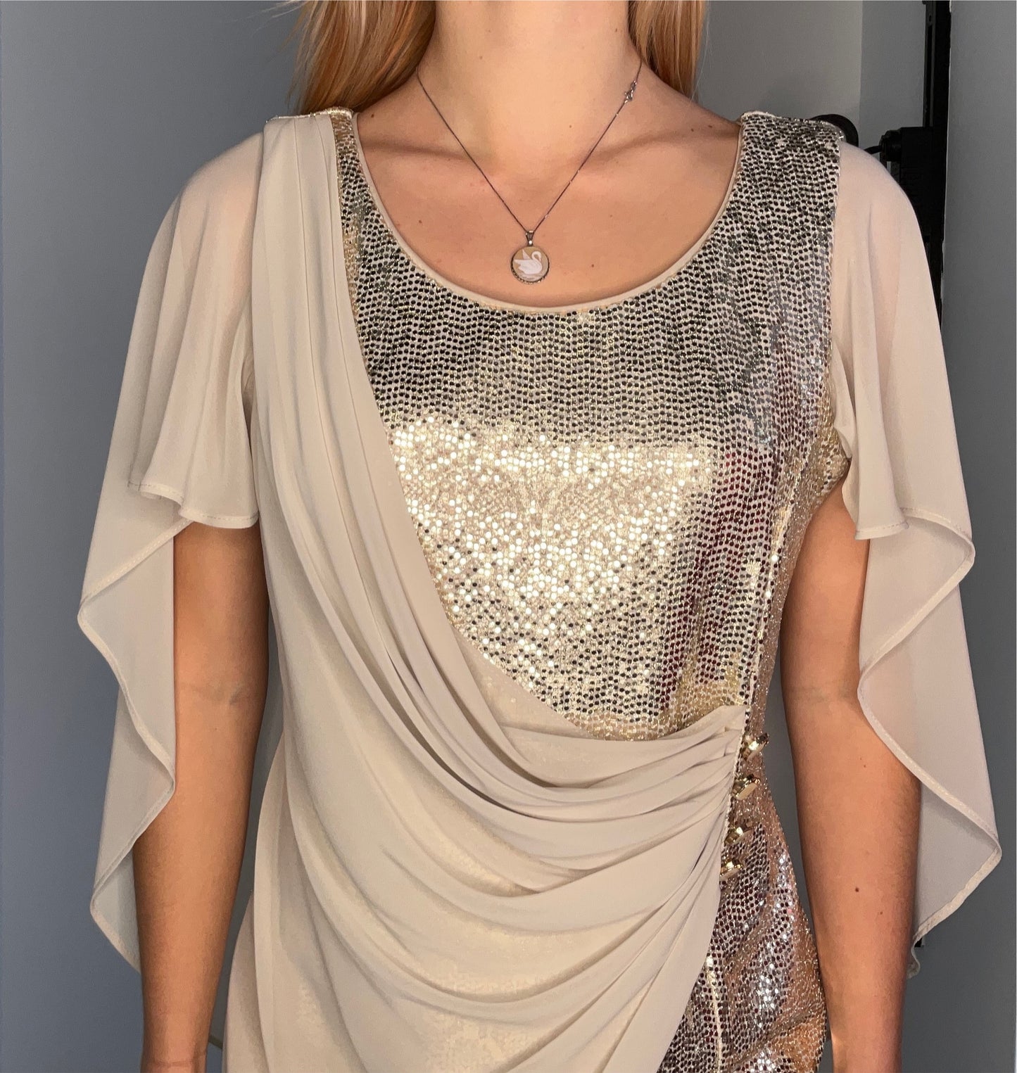 CHAMPAGNE CRYSTAL WOVEN DRESS