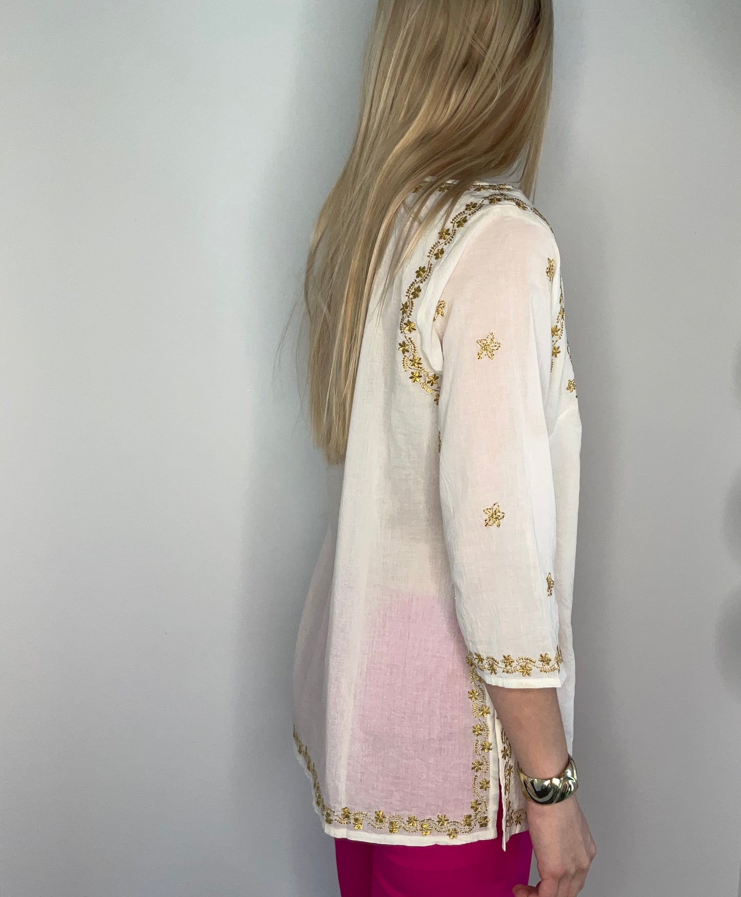 METALLIC GOLD EMBROIDERED TUNIC TOP