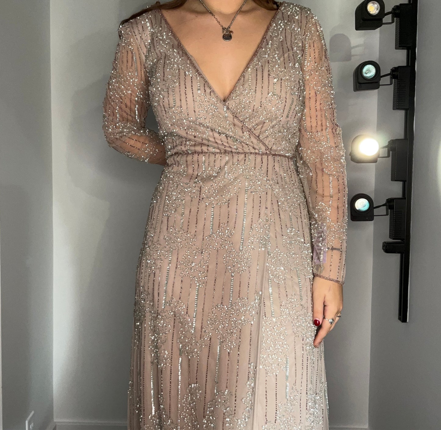 BEADED TAUPE DRESS