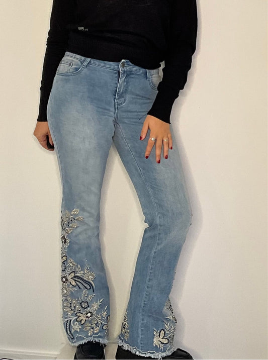 FLORAL CRYSTAL FLARE JEAN