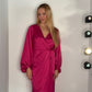 SILKY PLEATED WRAP DRESS