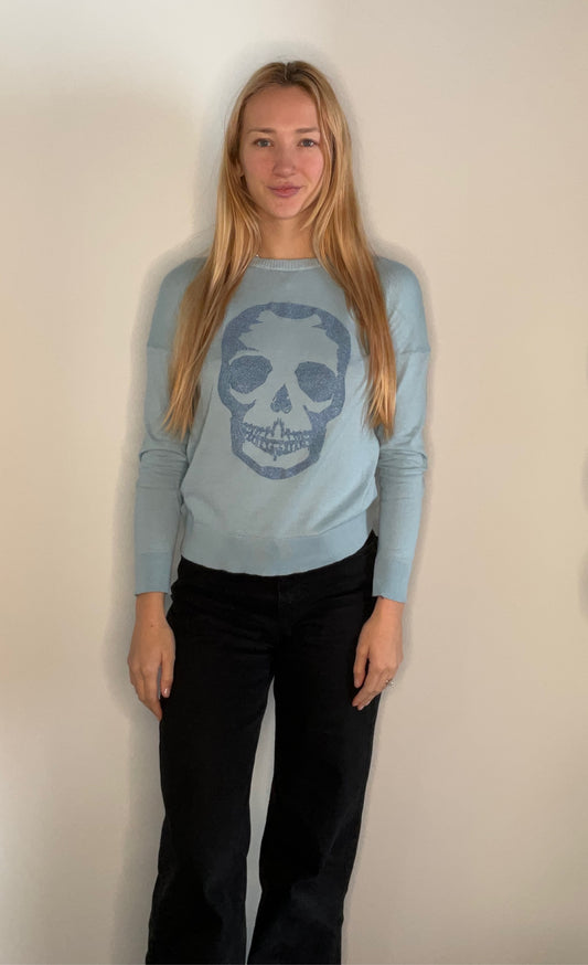 BLUE STUDS SKULL SWEATER